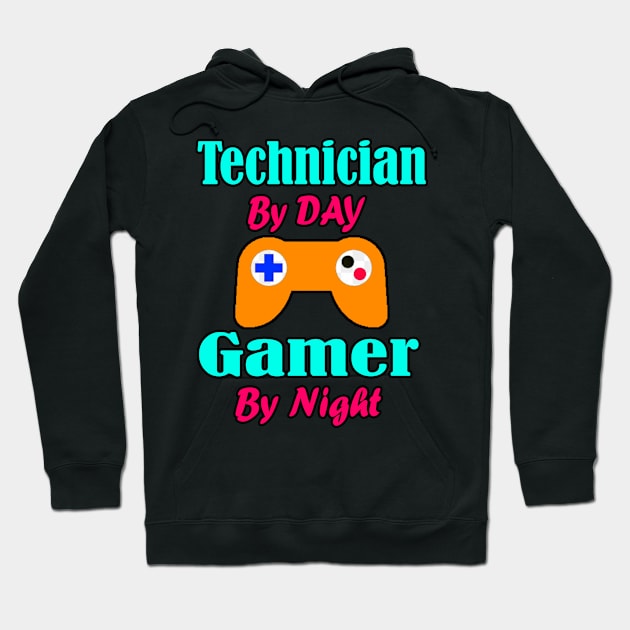 Technician By Day Gamer By Night Hoodie by Emma-shopping